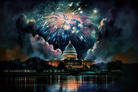 Washington DC Fireworks Stock Illustration