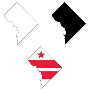 Washington DC flag map on white background. Outline map of Washington DC. Stock Illustration