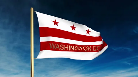 Washington dc flag slider style with title. Waving in the wind with cloud Stock Footage 48207375