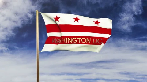 Washington dc flag with title waving in the wind. Looping sun rises style Video stock 48207641