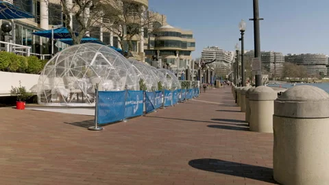 Washington DC Georgetown Waterfront Restaurant COVID-19 Bubbles Stock Footage 155755547