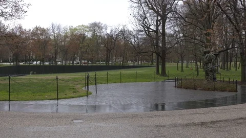 Washington DC landmarks empty during coronavirus outbreak, Vietnam Memorial, pan Video stock 127304587