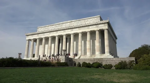 Washington DC Lincoln Memorial front corner steps lawn view fast 4K 003 Stock Footage 49941204