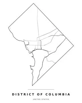 Washington DC Map Districts Highways Roads Black White Editable Vector Stock Illustration
