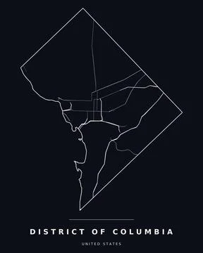 Washington DC Map Districts Highways Roads Dark Mode Editable Vector Stock Illustration
