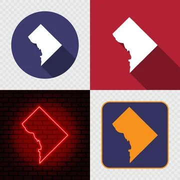 Washington DC Map Icons Set, USA Silhouette Collection in Flat, Minimal and.. Stock Illustration