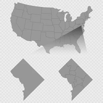 Washington DC map set with USA location, clean outline, and full county bre.. 스톡 일러스트