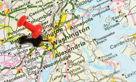 Washington, DC marked with red pushpin on the map Foto stock