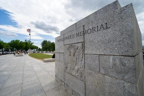 Washington, DC - May 10, 2019: Sign for the World War II memorial on the Nati Stock Photos