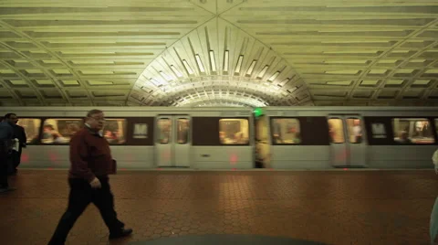 Washington D.C. metro subway station train Stock Footage