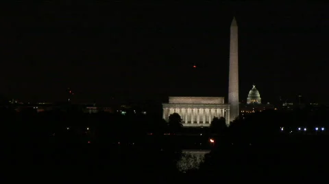 Washington DC, monuments night, chopper Stock Footage 82131