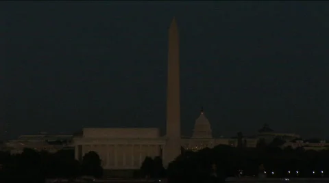 Washington DC monuments pan to full moon Stock Footage 82134