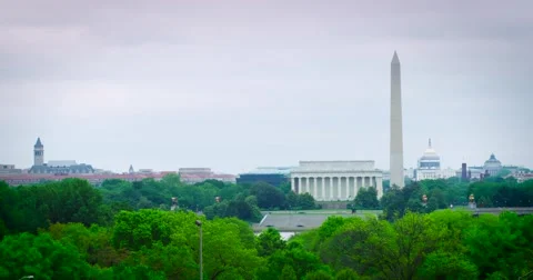 Washington DC Monuments Timelapse Wide Shot Cloudy Spring Day Vidéo 66520719
