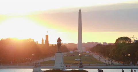 Washington DC national mall monument sunset evening 4k Stock Footage