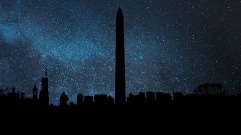 Washington DC: Obelisk Monument by Nigth with Stars and Milky Way, USA Stock Footage 106996141