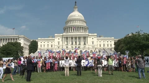 Washington DC Protestors outside Capital Stock Footage