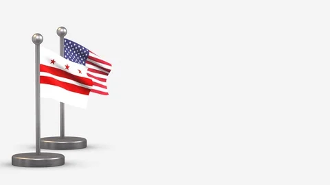 Washington Dc seamless 3D waving flag animation on tiny flagpole. Stock Footage 128565936
