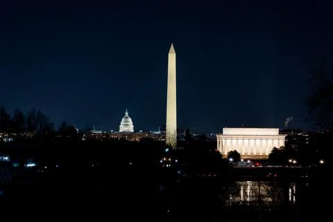 The Washington DC Skyline at Night Stock-Fotos