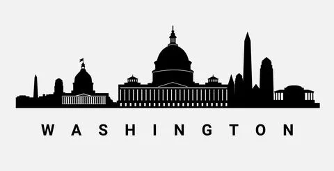 Washington dc skyline vector silhouette city building background. USA Washington Stock Illustration