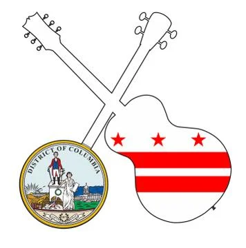 Washington DC State Flag Banjo And Guitar Silhouette Illustrazione stock