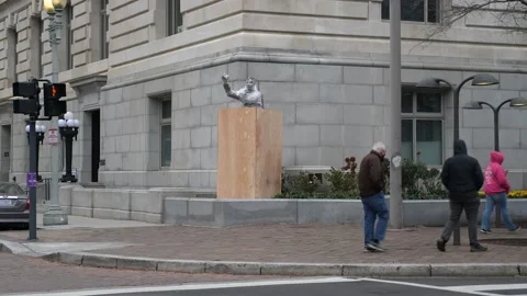 Washington DC Statue Covered with Boxed Plywood Against Vandalism Video stock 147007063