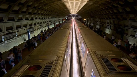 Washington DC Subway - Train Arriving in Gallery Place/Chinatown Station Stock Footage 113493524