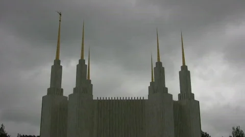 Washington DC Temple spires with clouds Stock Footage 513171