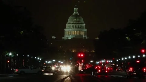 Washington DC Time Lapse Capital Building Capitol Night Cars Lights Busy Driving Stock Footage 130599489