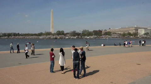 Washington DC tourists looking at monuments 4K 058 Видео 49690932