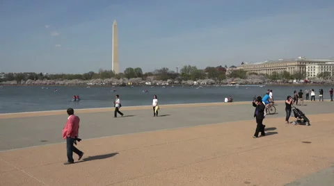 Washington DC tourists looking at monuments 4K fast Stock Footage 49762824