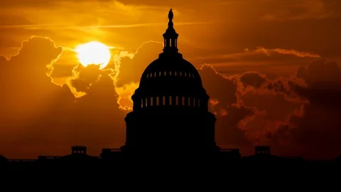 Washington DC: The United States Capitol Building in Silhouette at Sunset, wi Stock Footage 101977979