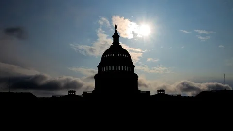 Washington DC: United States Capitol Building at Sunrise, Time Lapse, USA Stock Footage