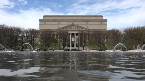 Washington DC US Archive Building across water fountain 4K Stock Footage 49894936