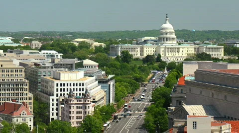 Washington DC US Capitol Hill Timelapse USA Aerial View Skyline D.C. Car Traffic Stock Footage