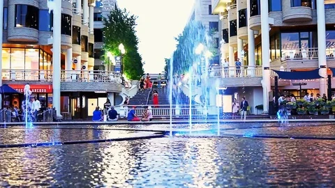 Washington DC, USA - August 4, 2017: Ground level closeup view of fountain Stock Footage 80207613