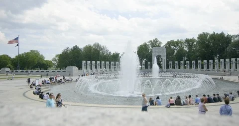 Washington DC World War 2 Memorial Fountain Stock Footage 109564602