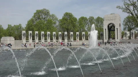 Washington DC World War II Memorial fountain tourism pan 4K 038 Video stock 49975855