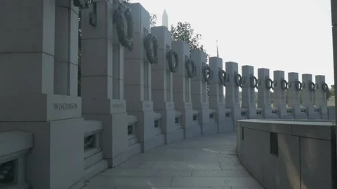 Washington DC World War II Ramp Memorial Fountain Historic Park Stock Footage