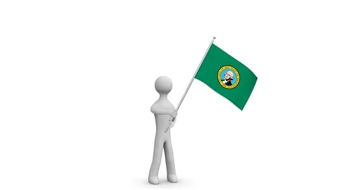 Washington flag. 3d Man holding and waving Washington state flag. Loop. Alpha. Stock Footage 73594071