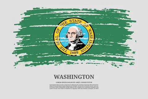 Washington flag with brush stroke effect and information text poster, vector Illustrazione stock