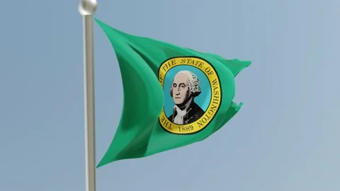 Washington flag on flagpole. WA flag fluttering in the wind. USA. Video stock 170089161