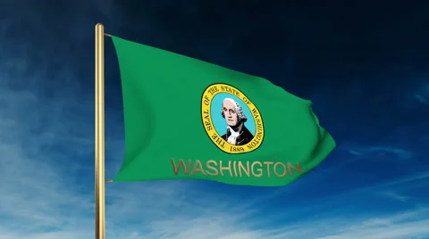 Washington flag slider style with title. Waving in the wind with cloud Stock Footage 48207838