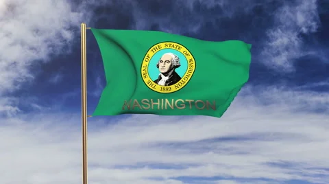 Washington flag with title waving in the wind. Looping sun rises style Stock-Footage 48208207
