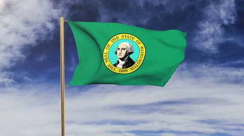Washington flag waving in the wind. Green screen, alpha matte. Loopable Video stock 48208085