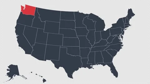 Washington Flashing Red on US Election Map Animation Seamless Loop Alpha 4K Stock Footage 341309664
