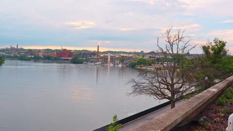 Washington Harbor view from the Georgetown waterfront. Potomac River in Stock Footage 336897271