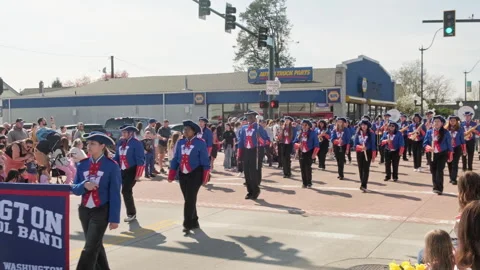Washington High School marching band performing in uniforms on the sammer egg 36 Stock Footage 339531006