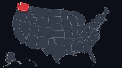 Washington Highlighted Raised in 3D on US Election Map Neutral Teal Amber, Black Stock Illustration