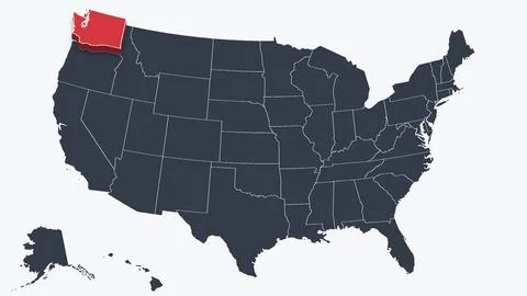 Washington Highlighted Raised in 3D on US Election Map Neutral Teal Amber, White Stock Illustration