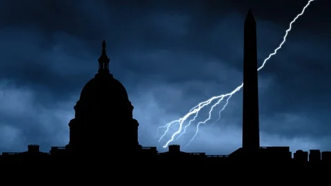 Washington: Lightning Thunderstorm on Capitol Building and Washington Monument Stock Footage 122751242